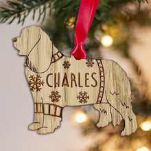 Load image into Gallery viewer, Personalised Cavalier Bauble Jumper Dog Bauble - Oak Veneer Wood - Add any name

