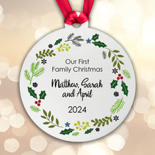 Load image into Gallery viewer, Personalised Our First Christmas Acrylic Tree Decoration Bauble
