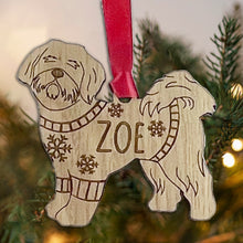 Load image into Gallery viewer, Personalised Shih Tzu Bauble Jumper Dog Bauble - Oak Veneer Wood - Add any name
