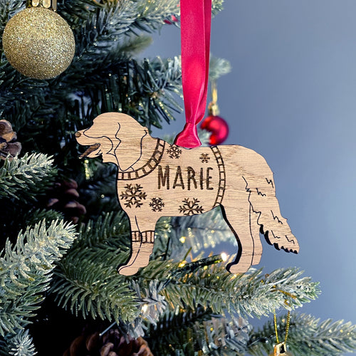 Personalised Bernese Mountain Bauble Jumper Dog Bauble - Oak Veneer Wood - Add any name