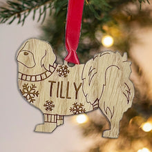 Load image into Gallery viewer, Personalised Tibetan Spaniel Bauble Jumper Dog Bauble - Oak Veneer Wood - Add any name
