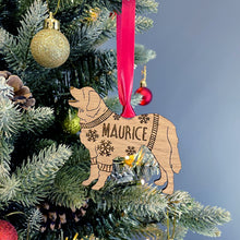 Load image into Gallery viewer, Personalised Leonberger Bauble Jumper Dog Bauble - Oak Veneer Wood - Add any name
