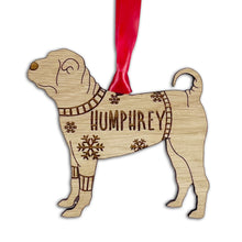 Load image into Gallery viewer, Personalised Chinese Shar-Pei Bauble Jumper Dog Bauble - Oak Veneer Wood - Add any name
