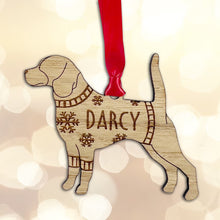 Load image into Gallery viewer, Personalised Beagle Bauble Jumper Dog Bauble - Oak Veneer Wood - Add any name
