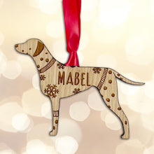 Load image into Gallery viewer, Personalised Dalmation Bauble Jumper Dog Bauble - Oak Veneer Wood - Add any name
