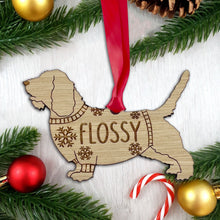 Load image into Gallery viewer, Personalised Petit Basset Griffon Vendeen Bauble Jumper Dog Bauble - Oak Veneer Wood - Add any name
