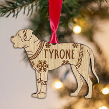 Load image into Gallery viewer, Personalised English Mastiff Bauble Jumper Dog Bauble - Oak Veneer Wood - Add any name
