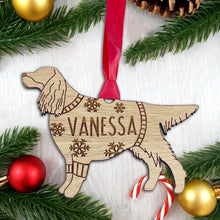 Load image into Gallery viewer, Personalised Gordon Setter Bauble Jumper Dog Bauble - Oak Veneer Wood - Add any name
