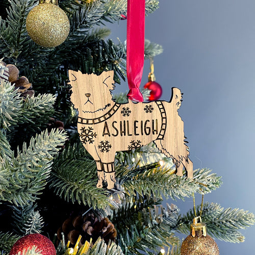 Personalised Affenpinscher  Bauble Jumper Dog Bauble - Oak Veneer Wood - Add any name