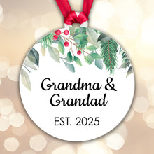 Load image into Gallery viewer, Grandma Grandad Est Year Bauble Pregnancy Announcement First Year Grandparents - Gift Boxed
