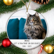 Load image into Gallery viewer, Personalised Memorial 'Left a Paw Print' Bauble - Acrylic Photo
