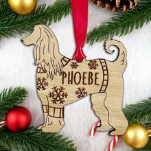 Load image into Gallery viewer, Personalised Afghan Hound Bauble Jumper Dog Bauble - Oak Veneer Wood - Add any name
