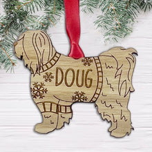 Load image into Gallery viewer, Personalised Tibetan Terrier Bauble Jumper Dog Bauble - Oak Veneer Wood - Add any name
