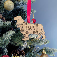 Load image into Gallery viewer, Personalised Cocker Spaniel Bauble Jumper Dog Bauble - Oak Veneer Wood - Add any name
