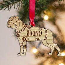 Load image into Gallery viewer, Personalised American Bulldog Bauble Jumper Dog Bauble - Oak Veneer Wood - Add any name
