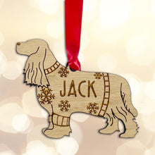 Load image into Gallery viewer, Personalised Cocker Spaniel Bauble Jumper Dog Bauble - Oak Veneer Wood - Add any name

