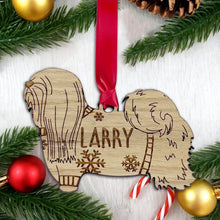 Load image into Gallery viewer, Personalised Lhasa Apso Bauble Jumper Dog Bauble - Oak Veneer Wood - Add any name
