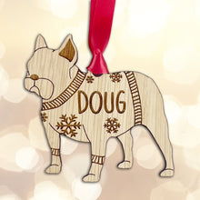 Load image into Gallery viewer, Personalised French Bulldog Bauble Jumper Dog Bauble - Oak Veneer Wood - Add any name
