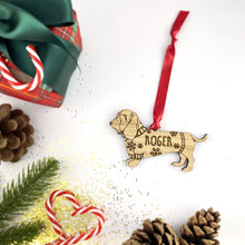 Load image into Gallery viewer, Personalised Basset Hound Bauble Jumper Dog Bauble - Oak Veneer Wood - Add any name
