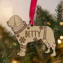 Load image into Gallery viewer, Personalised Newfoundland Bauble Jumper Dog Bauble - Oak Veneer Wood - Add any name
