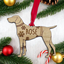 Load image into Gallery viewer, Personalised Pointer Bauble Jumper Dog Bauble - Oak Veneer Wood - Add any name
