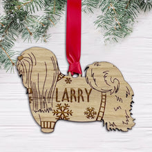 Load image into Gallery viewer, Personalised Lhasa Apso Bauble Jumper Dog Bauble - Oak Veneer Wood - Add any name
