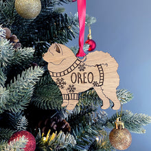 Load image into Gallery viewer, Personalised Chow Chow Bauble Jumper Dog Bauble - Oak Veneer Wood - Add any name
