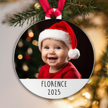 Load image into Gallery viewer, Personalised Christmas Baby Acrylic Photo Bauble
