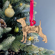 Load image into Gallery viewer, Personalised Miniature Schnauzer Bauble Jumper Dog Bauble - Oak Veneer Wood - Add any name
