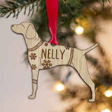 Load image into Gallery viewer, Personalised Hungarian Visla Bauble Jumper Dog Bauble - Oak Veneer Wood - Add any name
