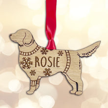 Load image into Gallery viewer, Personalised Golden Retriever Bauble Jumper Dog Bauble - Oak Veneer Wood - Add any name
