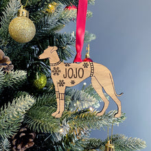 Load image into Gallery viewer, Personalised Greyhound Bauble Jumper Dog Bauble - Oak Veneer Wood - Add any name
