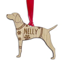 Load image into Gallery viewer, Personalised Hungarian Visla Bauble Jumper Dog Bauble - Oak Veneer Wood - Add any name
