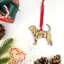 Load image into Gallery viewer, Personalised Blood Hound Bauble Jumper Dog Bauble - Oak Veneer Wood - Add any name
