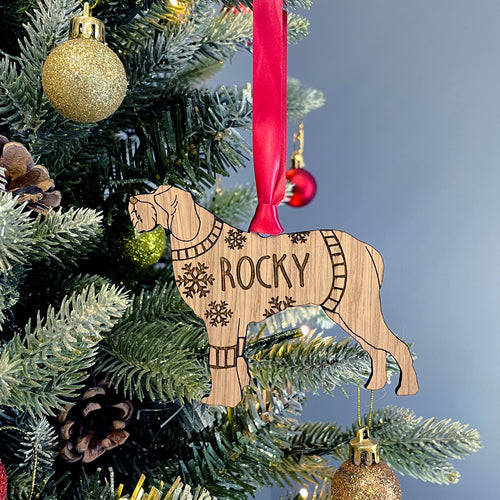 Personalised Italian Spinone Bauble Jumper Dog Bauble - Oak Veneer Wood - Add any name