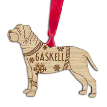 Load image into Gallery viewer, Personalised French Mastiff Bauble Jumper Dog Bauble - Oak Veneer Wood - Add any name
