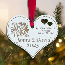 Load image into Gallery viewer, Personalised Wooden First Christmas in New Home Heart - Add your names and year 
