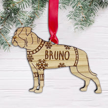 Load image into Gallery viewer, Personalised American Bulldog Bauble Jumper Dog Bauble - Oak Veneer Wood - Add any name
