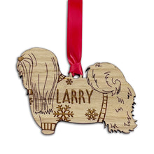 Load image into Gallery viewer, Personalised Lhasa Apso Bauble Jumper Dog Bauble - Oak Veneer Wood - Add any name
