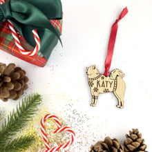 Load image into Gallery viewer, Personalised Eurasier Bauble Jumper Dog Bauble - Oak Veneer Wood - Add any name
