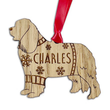 Load image into Gallery viewer, Personalised Cavalier Bauble Jumper Dog Bauble - Oak Veneer Wood - Add any name
