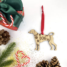 Load image into Gallery viewer, Personalised Doberman Bauble Jumper Dog Bauble - Oak Veneer Wood - Add any name
