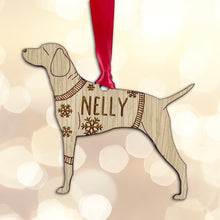 Load image into Gallery viewer, Personalised Hungarian Visla Bauble Jumper Dog Bauble - Oak Veneer Wood - Add any name
