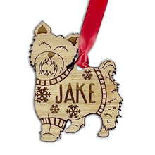 Load image into Gallery viewer, Personalised Yorkshire Terrier Bauble Jumper Dog Bauble - Oak Veneer Wood - Add any name
