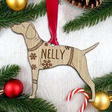 Load image into Gallery viewer, Personalised Hungarian Visla Bauble Jumper Dog Bauble - Oak Veneer Wood - Add any name
