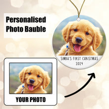 Load image into Gallery viewer, Personalised Pet&#39;s First Christmas Photo Bauble - Ceramic - Gift Boxed
