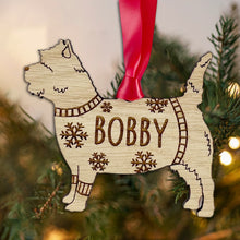 Load image into Gallery viewer, Personalised Cairn Terrier Bauble Jumper Dog Bauble - Oak Veneer Wood - Add any name
