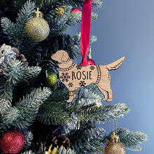 Load image into Gallery viewer, Personalised Golden Retriever Bauble Jumper Dog Bauble - Oak Veneer Wood - Add any name
