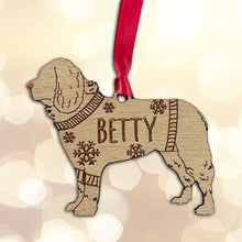 Load image into Gallery viewer, Personalised Newfoundland Bauble Jumper Dog Bauble - Oak Veneer Wood - Add any name
