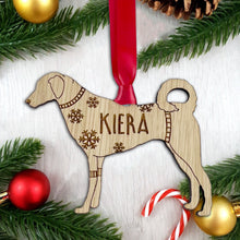 Load image into Gallery viewer, Personalised Kangal Bauble Jumper Dog Bauble - Oak Veneer Wood - Add any name
